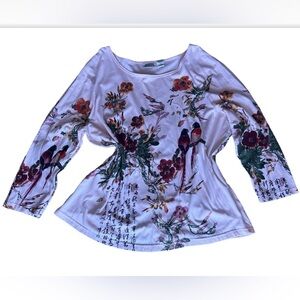 ETC Collections top floral birds printed artesanal long sleeve shirt casual XL